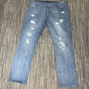 Outback Rider Mens Size 40x32 Denim Jeans Blue Distressed‎ Destroyed Zip Fly